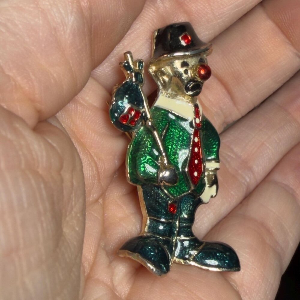 Clown Brooch Vintage Hobo Enamel Rhinestone Pin 2 Inch - Picture 3 of 6